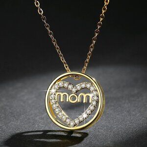 Gold Mom Heart Pendant Necklace with Sparkling Stones Perfect Mother’s Day Gift